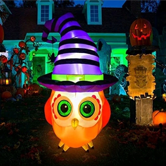 Other - Halloween Inflatable Hootie‎ The Wizard Owl Outdoor 6 Ft Tall W/Box Happy Things